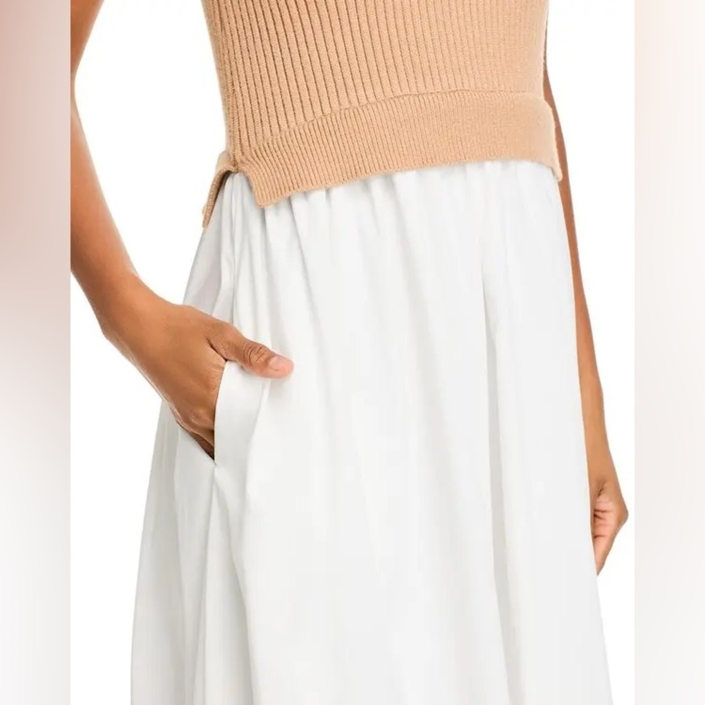 NWT ENGLISH FACTORY Mixed Media Turtleneck Tan/White Midi Dress Sz Large - Picture 2 of 13